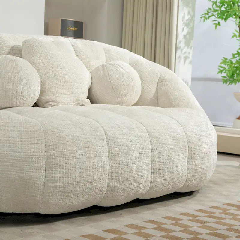 White 63.78 Chenille Lounge Chair with Foam Filling and Pillows