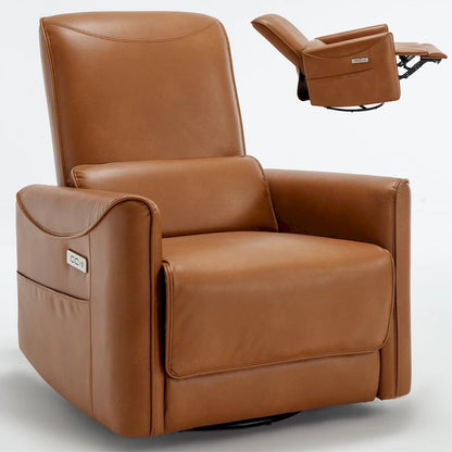 Brown Ergonomic Power Recliner with 270 Swivel, USB & Type-C Charging Ports, and Lumbar Support
