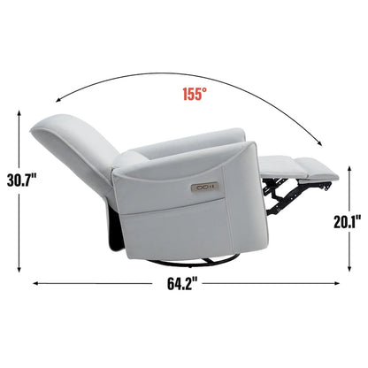 Brown Ergonomic Power Recliner with 270 Swivel, USB & Type-C Charging Ports, and Lumbar Support