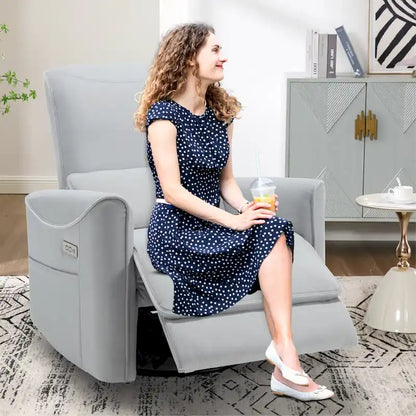 Brown Ergonomic Power Recliner with 270 Swivel, USB & Type-C Charging Ports, and Lumbar Support