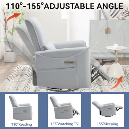 Brown Ergonomic Power Recliner with 270 Swivel, USB & Type-C Charging Ports, and Lumbar Support
