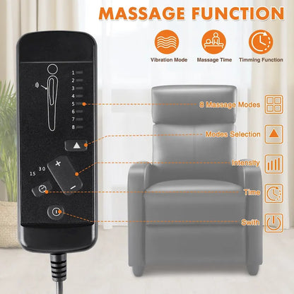 Black Adjustable Recliner Chair with Lumbar Support, 8 Massage Modes, and Heating Function for Relaxation