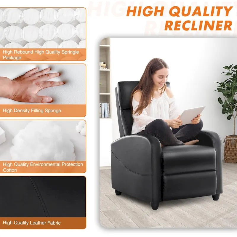 Black Adjustable Recliner Chair with Lumbar Support, 8 Massage Modes, and Heating Function for Relaxation