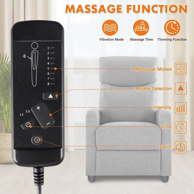 Black Adjustable Recliner Chair with Lumbar Support, 8 Massage Modes, and Heating Function for Relaxation