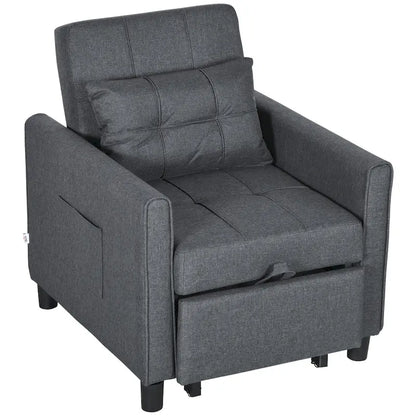 Dark Grey Polyester Single Convertible Sofa Bed with Adjustable Back