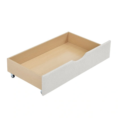 Full Size Linen Upholstered Daybed Frame with 2 Drawers & Tufted Backrest