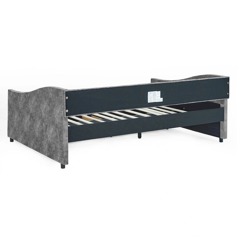 Full Size Linen Upholstered Daybed Frame with 2 Drawers & Tufted Backrest