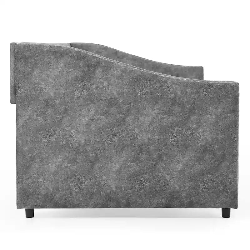 Full Size Linen Upholstered Daybed Frame with 2 Drawers & Tufted Backrest