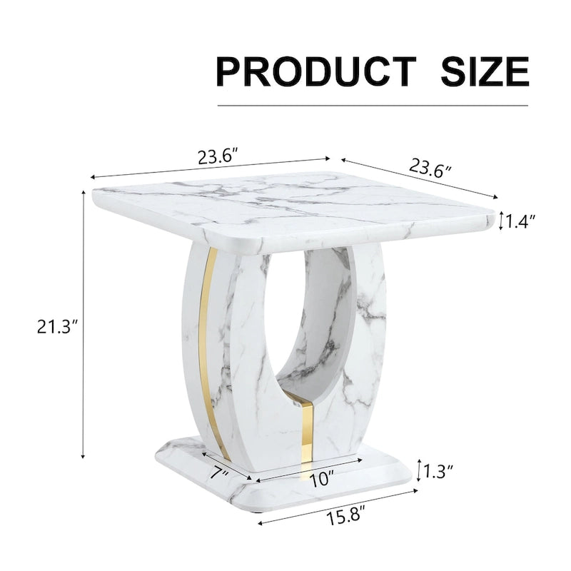 23.6 Modern Square Coffee Table with Gold Plated Decorative Strips for Living Room