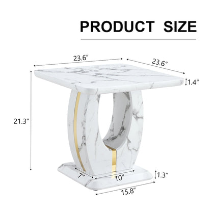 23.6 Modern Square Coffee Table with Gold Plated Decorative Strips for Living Room