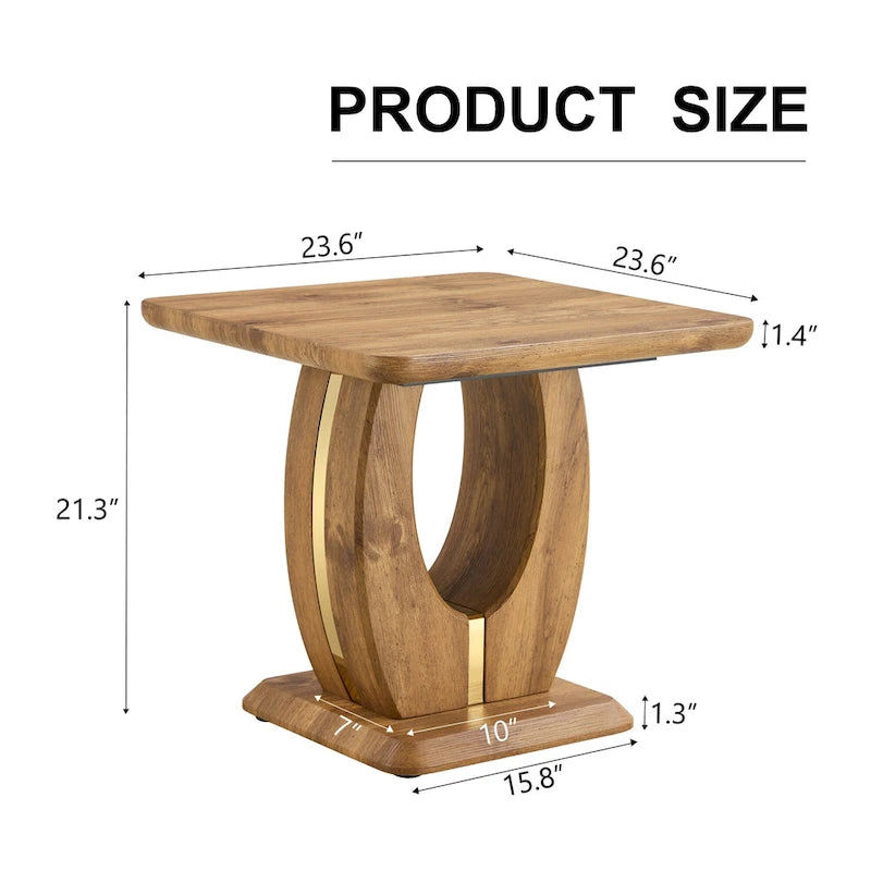 23.6 Modern Square Coffee Table with Gold Plated Decorative Strips for Living Room