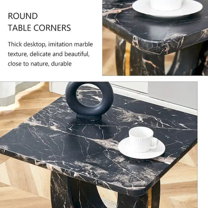 23.6 Modern Square Coffee Table with Gold Plated Decorative Strips for Living Room