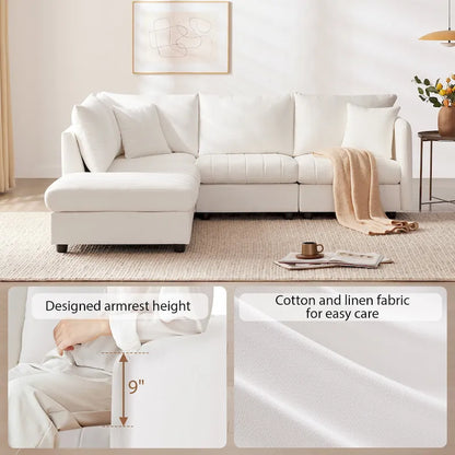 89 Polyester Modular Sectional Sofa with Deep Seat & Ottoman