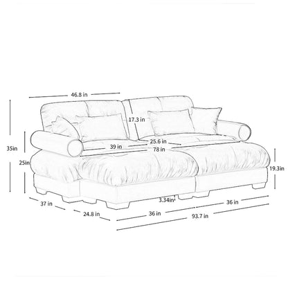 Velvet Fabric Loveseat Couch Modular Sectional Sofa with 2 Ottomans
