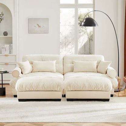 Velvet Fabric Loveseat Couch Modular Sectional Sofa with 2 Ottomans