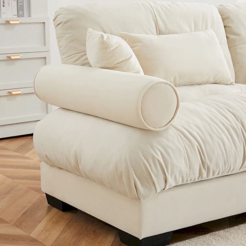 Velvet Fabric Loveseat Couch Modular Sectional Sofa with 2 Ottomans