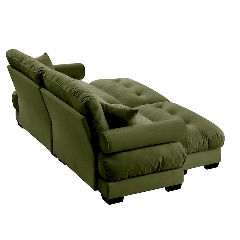Velvet Fabric Loveseat Couch Modular Sectional Sofa with 2 Ottomans