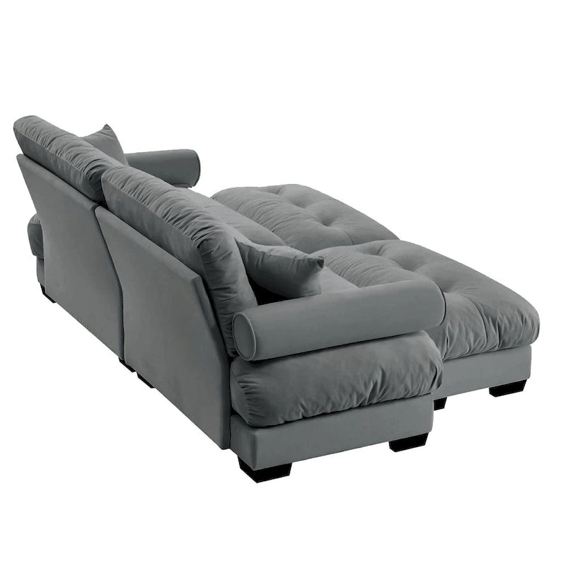 Velvet Fabric Loveseat Couch Modular Sectional Sofa with 2 Ottomans