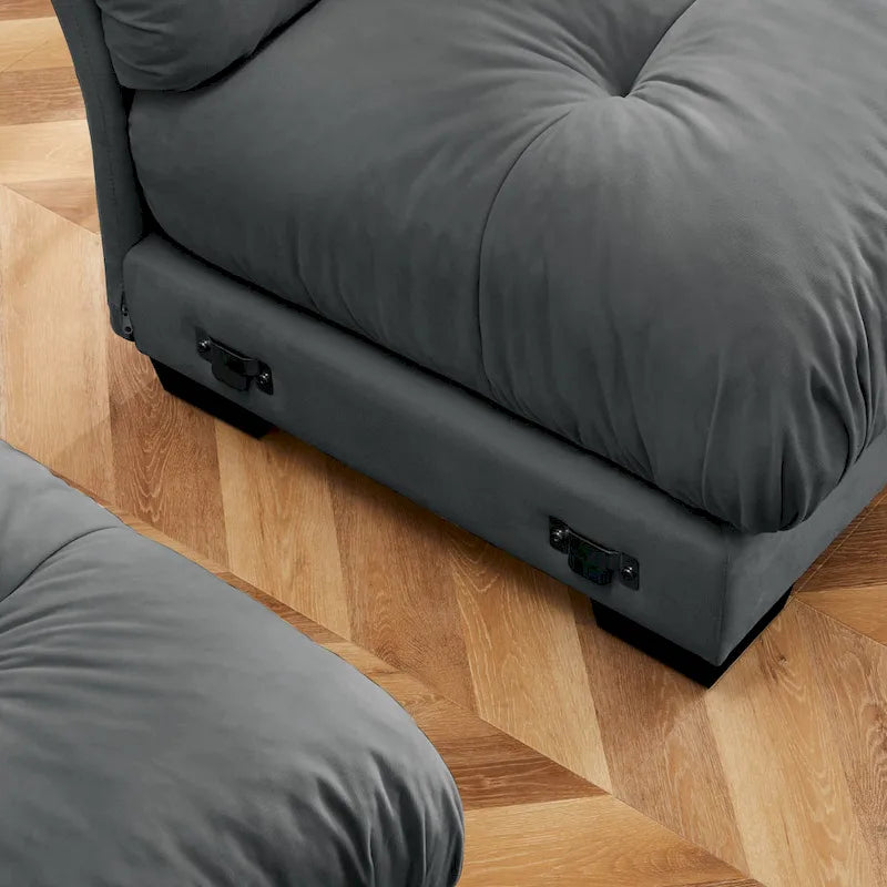Velvet Fabric Loveseat Couch Modular Sectional Sofa with 2 Ottomans