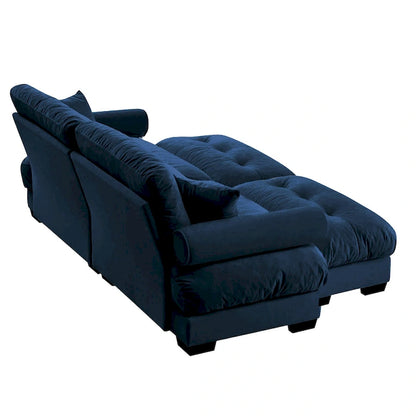 Velvet Fabric Loveseat Couch Modular Sectional Sofa with 2 Ottomans