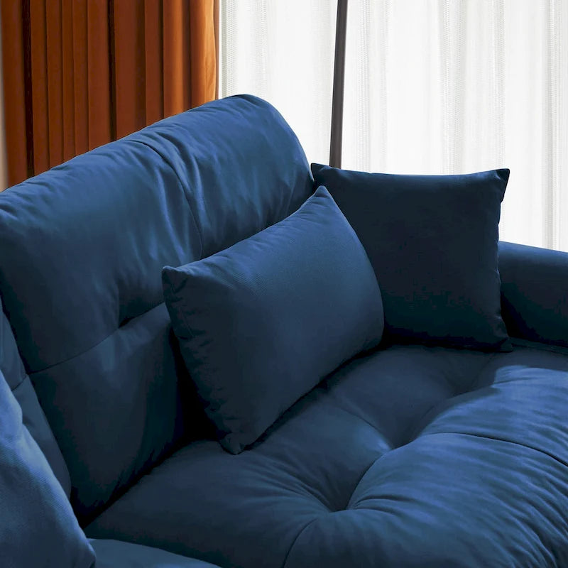 Velvet Fabric Loveseat Couch Modular Sectional Sofa with 2 Ottomans