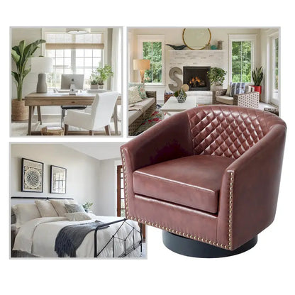 Faux Leather Nailheads Swivel Barrel Chair Set of 2