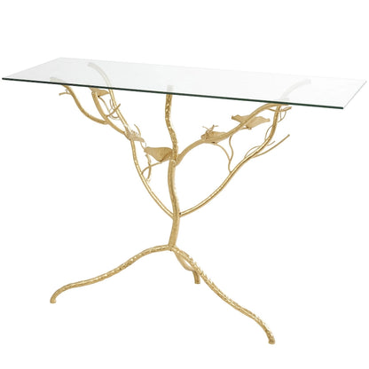 Metal Floral Branch Console Table with Glass Top - Gold - Roche River Decor