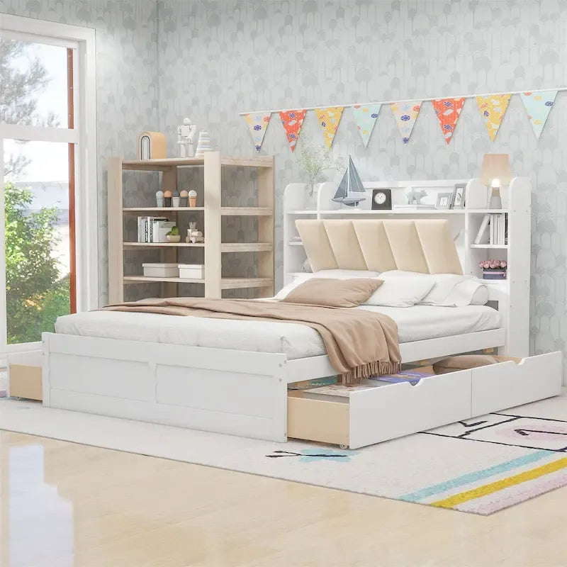 Merax Queen Size Platform Bed with Storage Headboard