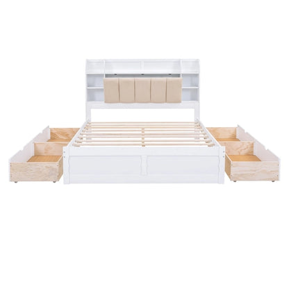 Merax Queen Size Platform Bed with Storage Headboard