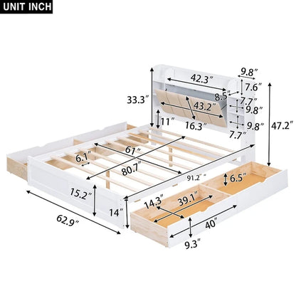 Merax Queen Size Platform Bed with Storage Headboard