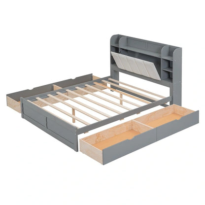 Merax Queen Size Platform Bed with Storage Headboard