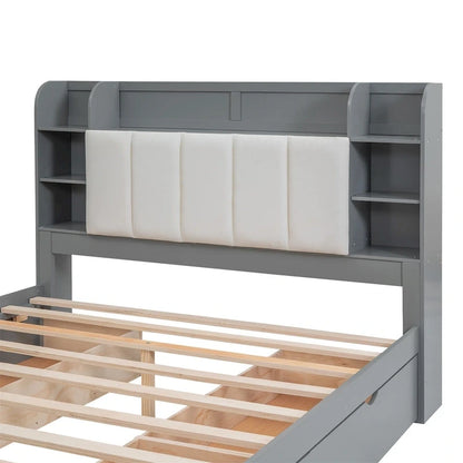 Merax Queen Size Platform Bed with Storage Headboard