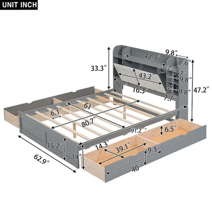 Merax Queen Size Platform Bed with Storage Headboard