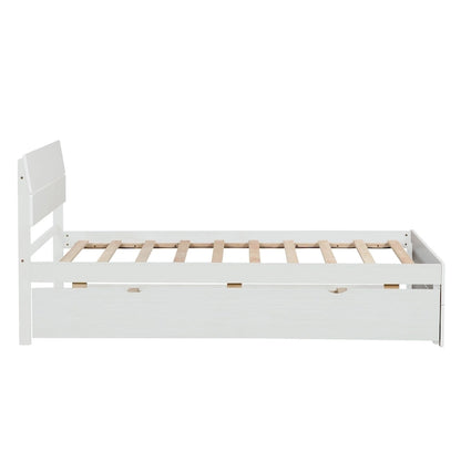 Twin Size White Wood Platform Bed with Twin Trundle