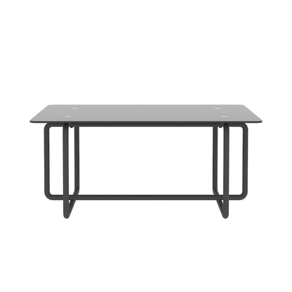 Modern Tempered Glass and Black Metal Coffee Table - 23.62 x 39.37 x 17.71