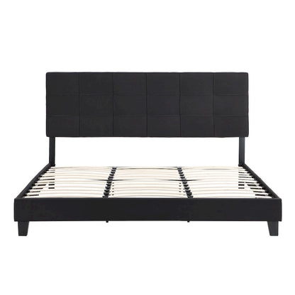 Black King Size Linen Upholstered Platform Bed