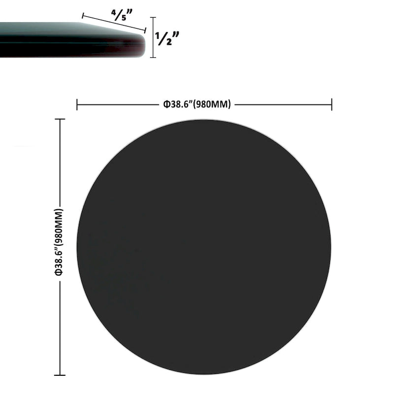 Round Tempered Glass Table Top black Glass Thick Beveled Polished Edge
