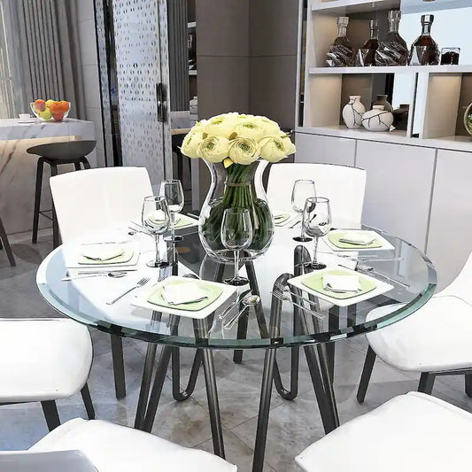 Round Tempered Glass Table Top Clear Glass Thick Beveled Polished Edge