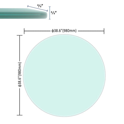 Round Tempered Glass Table Top Clear Glass Thick Beveled Polished Edge