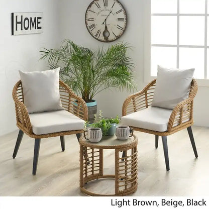 Chadbourne Indoor Modern Boho Wicker Chat Set with Side Table by Christopher Knight Home