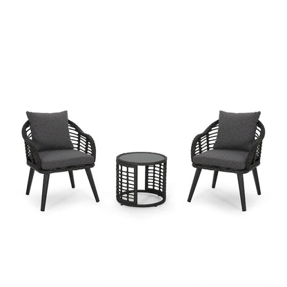 Chadbourne Indoor Modern Boho Wicker Chat Set with Side Table by Christopher Knight Home