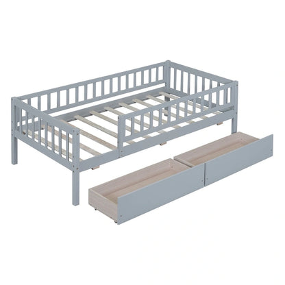 Twin Size Daybed Wood Bed With Two Drawers, Gray