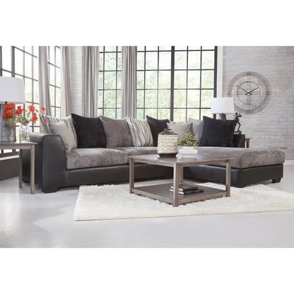 American Furniture Classics Casual Comfort Charcoal and Black, L Shaped Sectional Sofa with 8 Back Pillows and 2 Accent Pillows