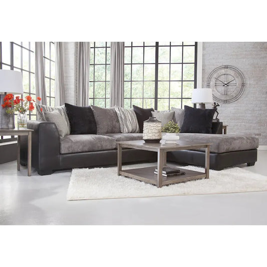 American Furniture Classics Casual Comfort Charcoal and Black, L Shaped Sectional Sofa with 8 Back Pillows and 2 Accent Pillows