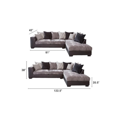 American Furniture Classics Casual Comfort Charcoal and Black, L Shaped Sectional Sofa with 8 Back Pillows and 2 Accent Pillows