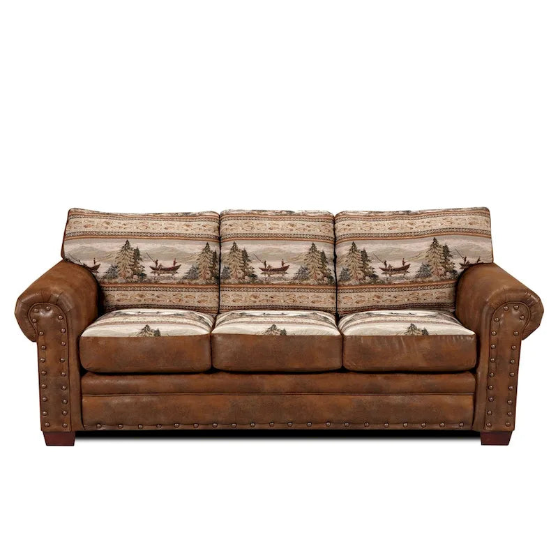Alpine Lodge Fishing Scene Upholstered 4-piece Seating Set