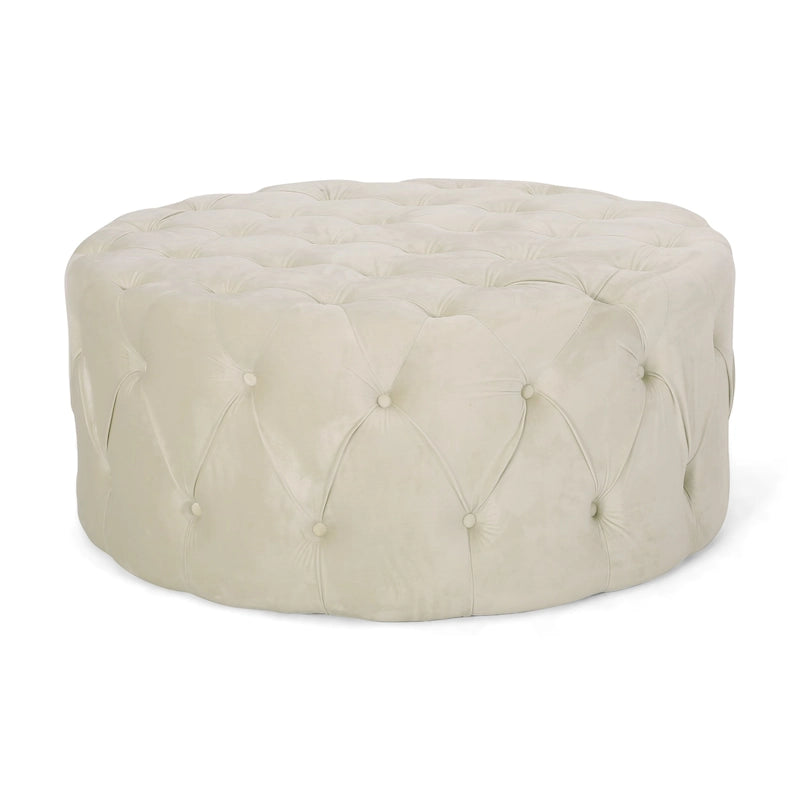 Orla Modern Glam Round Tufted Velvet Ottoman by Christopher Knight Home