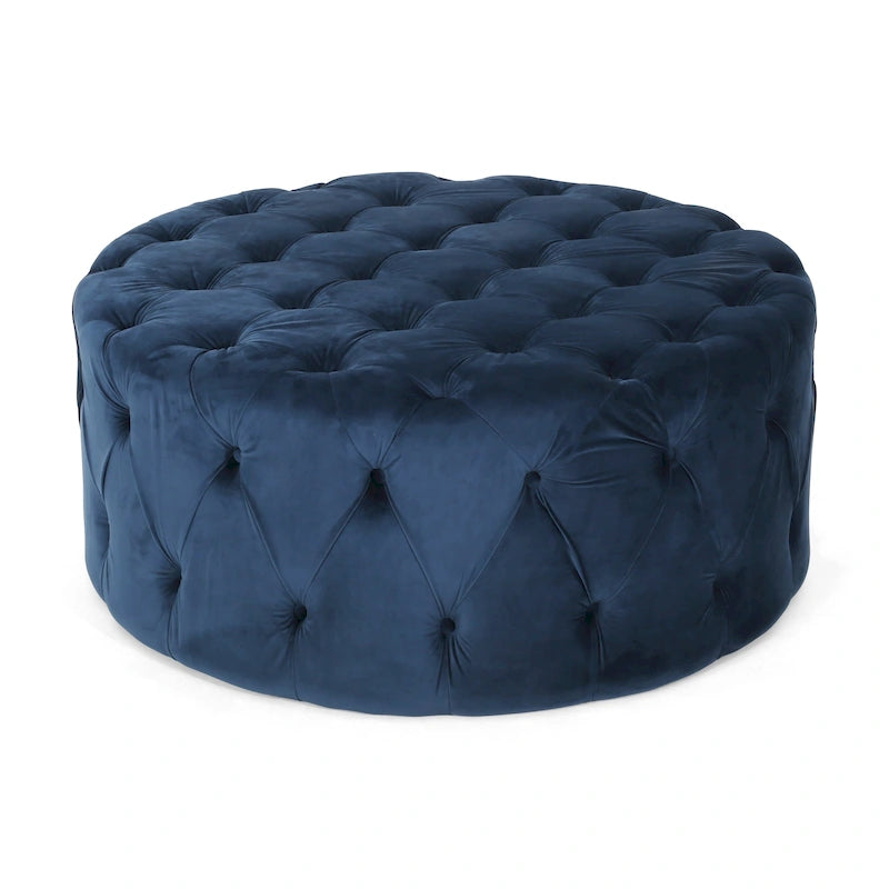 Orla Modern Glam Round Tufted Velvet Ottoman by Christopher Knight Home