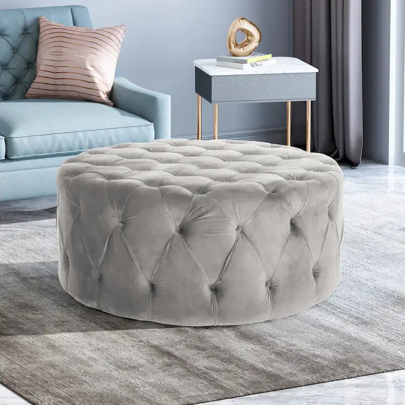 Orla Modern Glam Round Tufted Velvet Ottoman by Christopher Knight Home