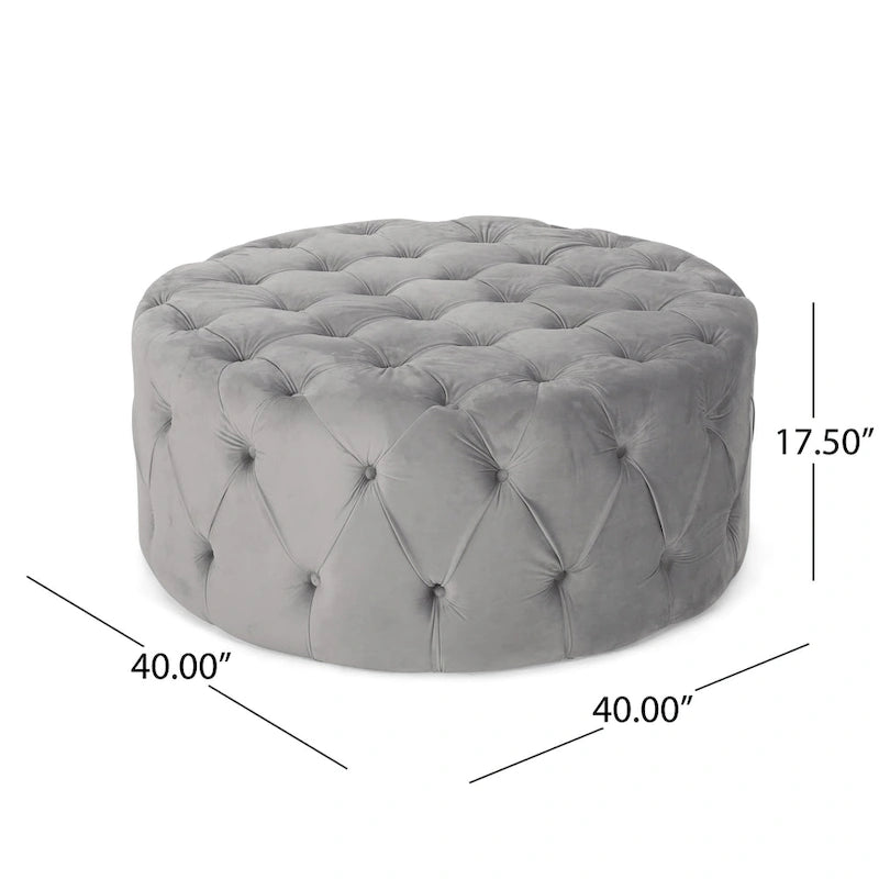 Orla Modern Glam Round Tufted Velvet Ottoman by Christopher Knight Home
